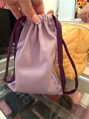 Tatcha Lavender Drawstring Pouch with Deep Purple Straps